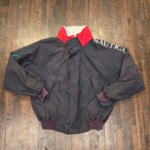 Vintage Nautica J Class Challenge Bomber Jacket Navy Red Zip Mens L Sailing 90s